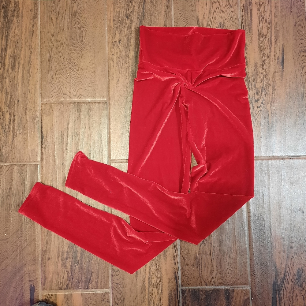 Cherry Red Velvet High Waisted leggings